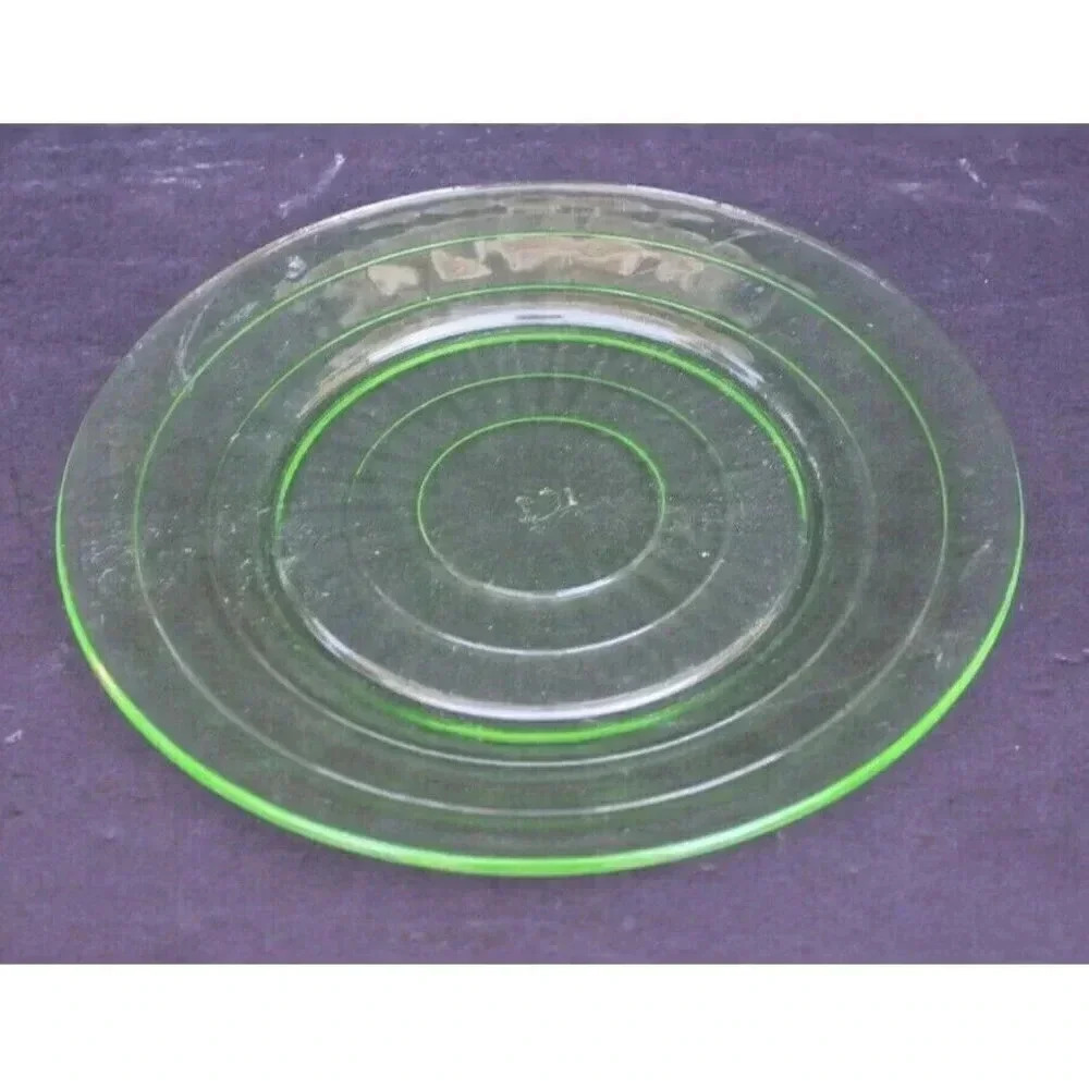Rare 1900s Vintage Green Depression MCM Art Deco Glass Ribbed Saucers Plates